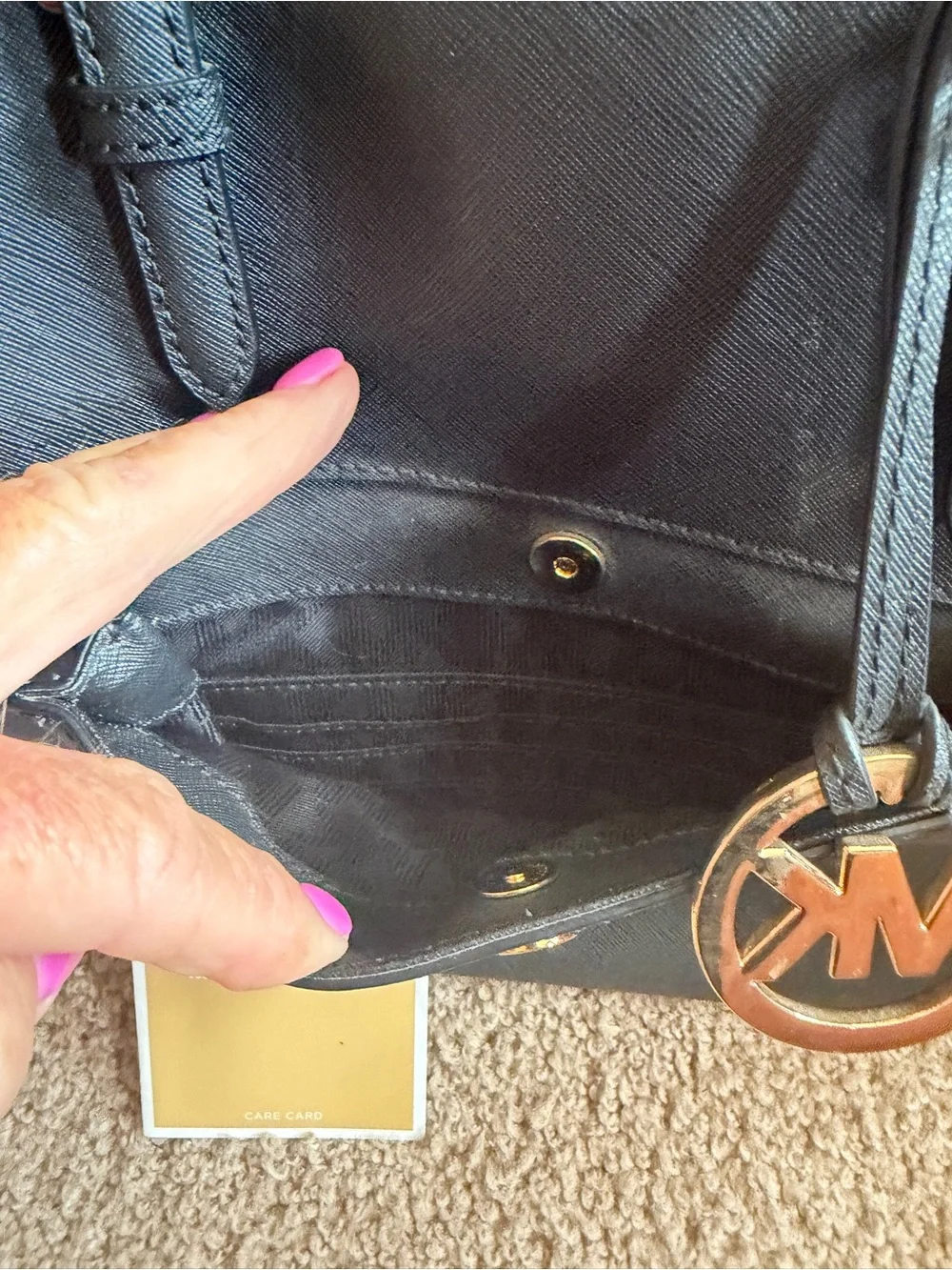 Michael Kors Black Saffiano Leather Tote with Gold MK Charm